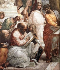 ラファエロの「アテナイの学堂」に 描かれたピタゴラス