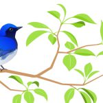 木の枝に止まっている青い鳥のイラスト