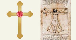 バラ十字（左）とウィトルウィウス的人体図（右）