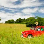 草原と青空とクラシックカー