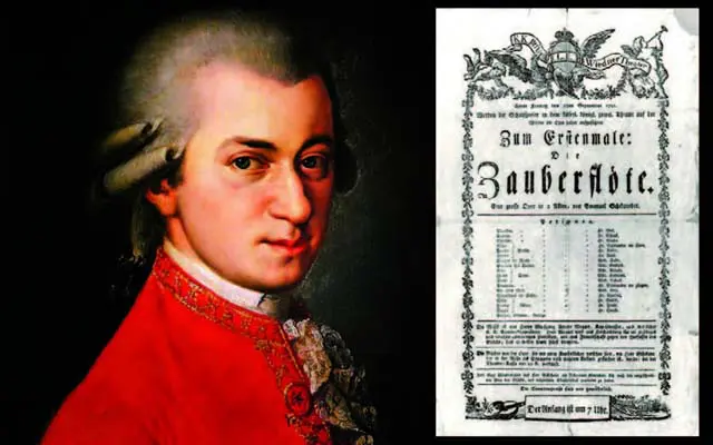 1791年9月30日 にウィーンのヴィーデン劇場にて、歌劇『魔笛』が初演された際の宣伝用ポスター。