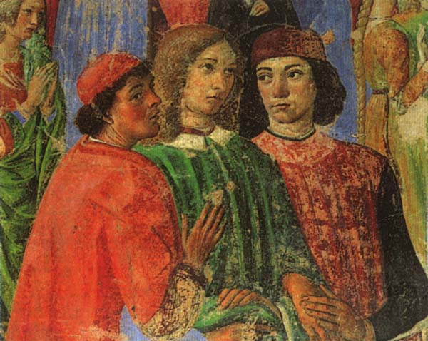 コジモ・ロッセッリ（Cosimo Roselli）が、サンタンブロージョ教会サクラメント・デル・ミラーコロ礼拝堂に、1481年から1486年にかけて描いた絵画（一部分を拡大）。