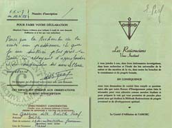 フランスの偉大なシャンソン歌手エディット・ピアフの入会申込書