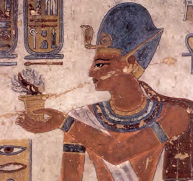 お香は古代エジプトの絵画にも登場する。お香を捧げているラメセス３世。