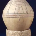 アマルナ時代の壺、デジェド柱と呼ばれる魔除けのお守りとウアスと呼ばれる杖