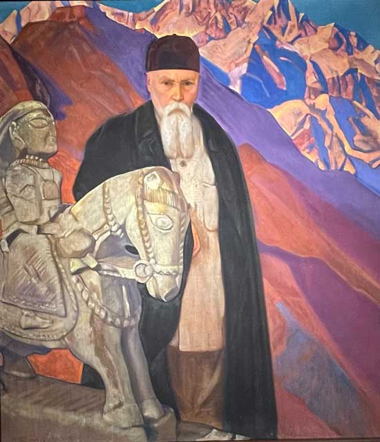 ニコライ・リョーリフの肖像画（Portrait of Nicholas Roerich with Guga Chohan、スヴャトスラフ・リョーリフ作）
