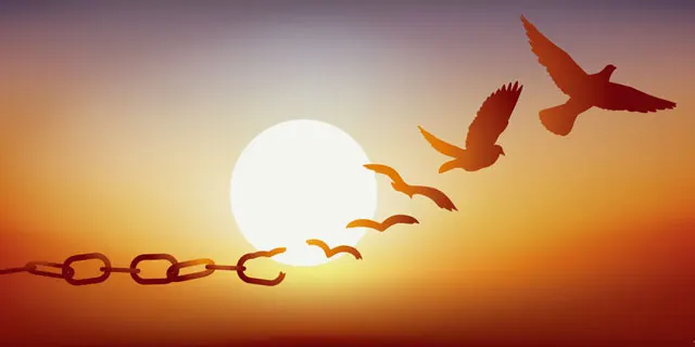 自由のイメージ（鎖から解き放たれる鳥）