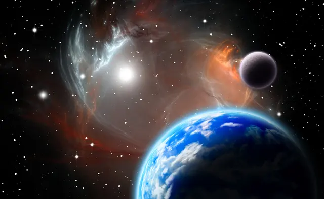 地球と月と星間物質（宇宙意識のイメージ）