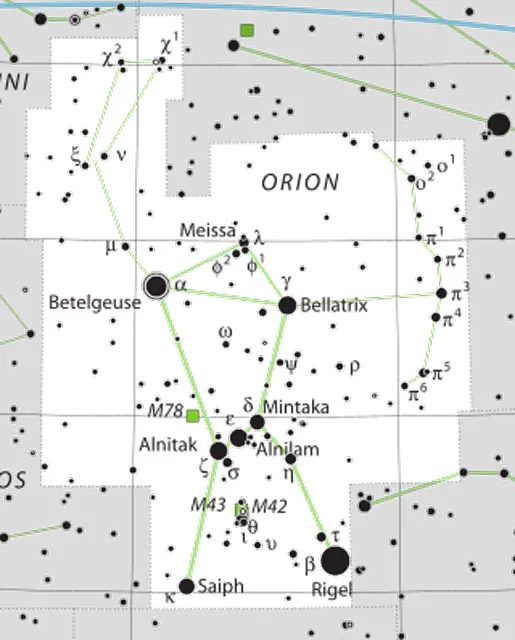 オリオン座周辺の星図