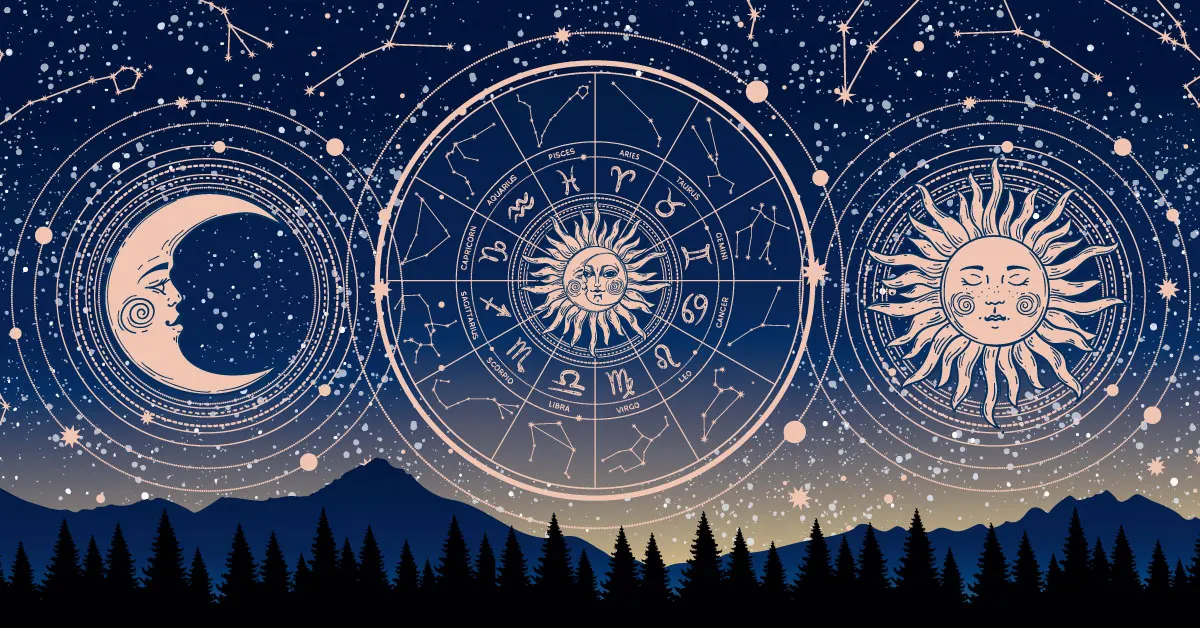 黄道十二宮のサインと月と太陽－占星術のイメージ