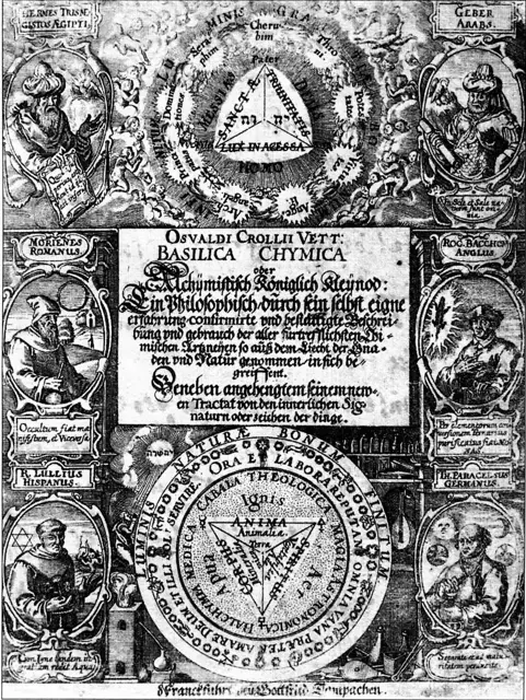 オズワルド・クロルによる錬金術の著作『キミアの殿堂』（Basilica Chymica）の表紙
