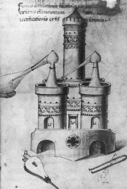 アタノールと呼ばれる錬金術の炉。「化学の結婚』の招待客たちはオリンポスの塔の７つの段階を上る