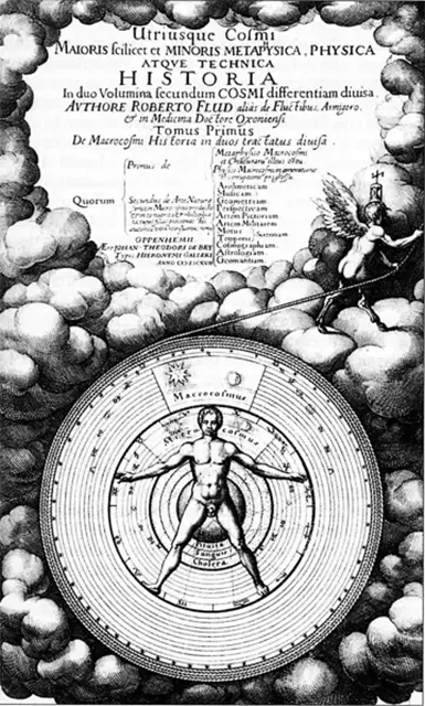 ロバート・フラッドのウトリウスケ・コスミ(Utriusque cosmi、大宇宙と小宇宙の構造、1617年)より
